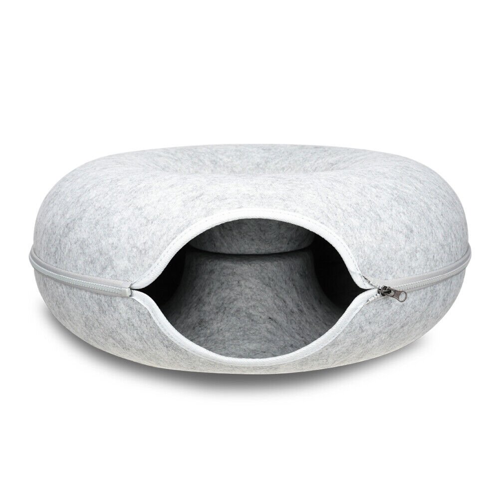 59 x 29cm Cat Tunnel Bed Dark Grey Felt Pet Puppy Nest Cave Toy Light Grey - Image 9