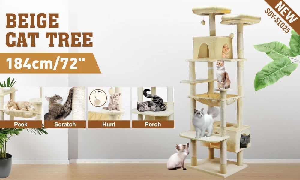 VaKa 184cm Road Cat Tree Tower Scratching Post Scratcher Condo with Big Hammock - Image 2