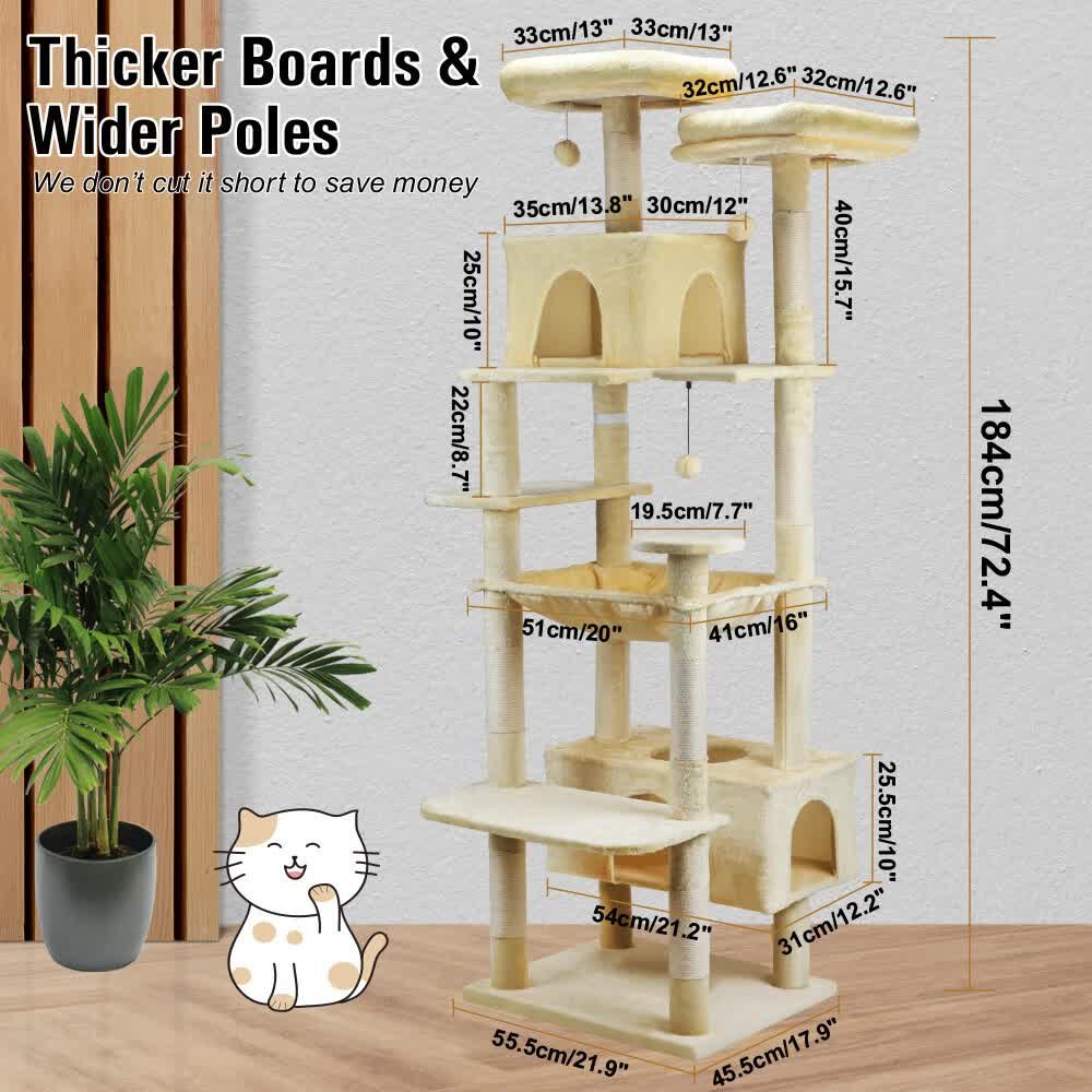 VaKa 184cm Road Cat Tree Tower Scratching Post Scratcher Condo with Big Hammock - Image 3