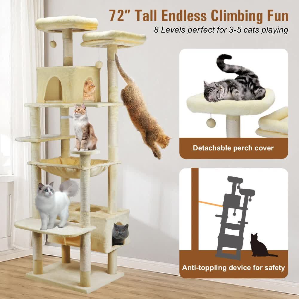 VaKa 184cm Road Cat Tree Tower Scratching Post Scratcher Condo with Big Hammock - Image 7