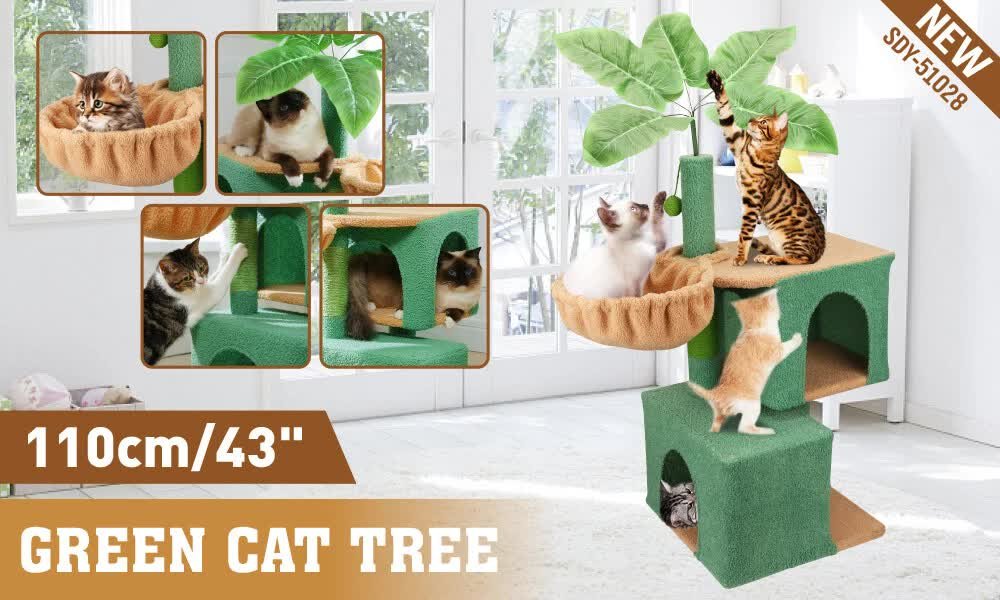 VaKa 1.1M Cat Tree Scratching Post Palm Tree Cat Post Dangling Balls Cat Toy - Image 2