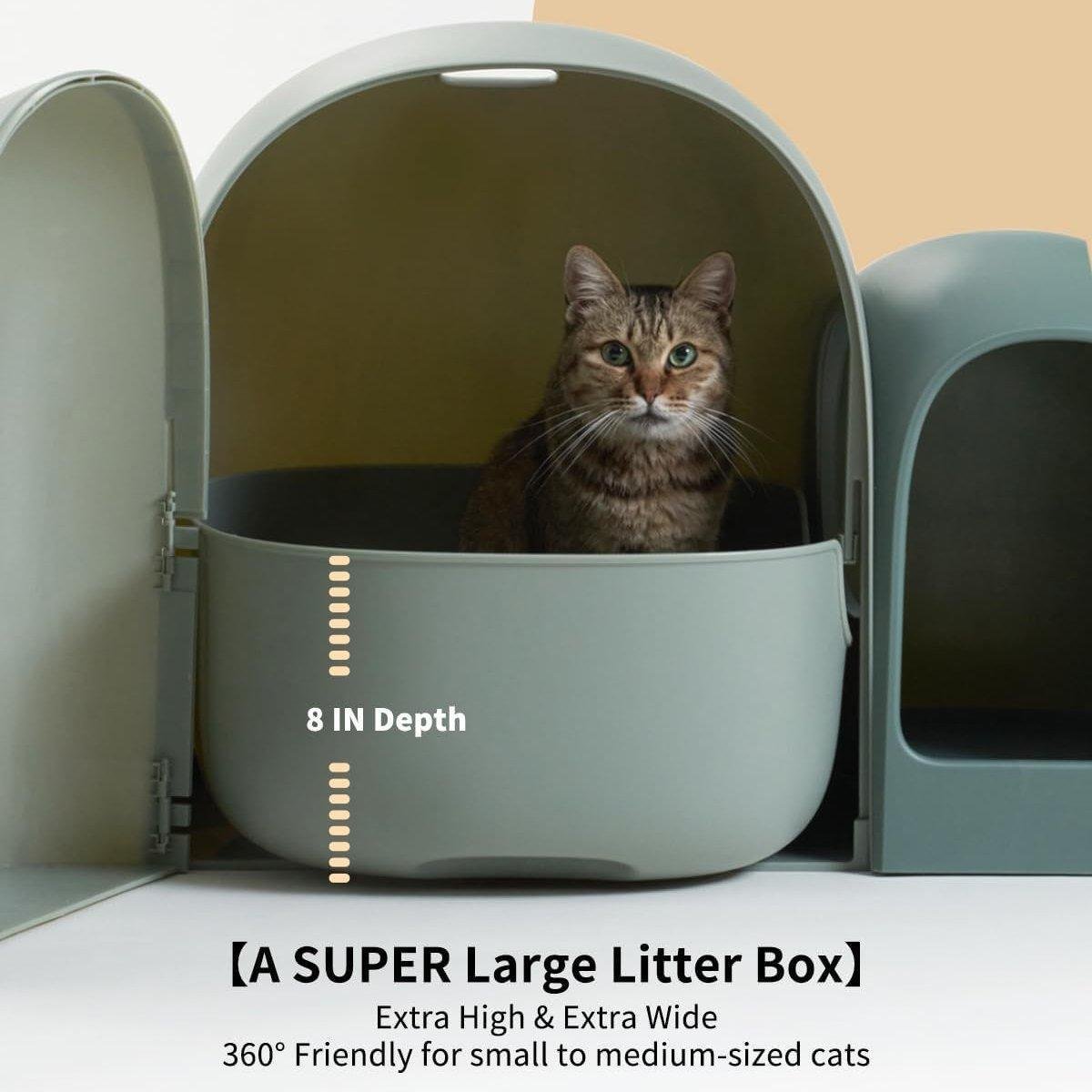 Fully Enclosed Cat Litter Box Large Small Deodorant Anti-Splash Sand Tray Toilet - Green - Image 5