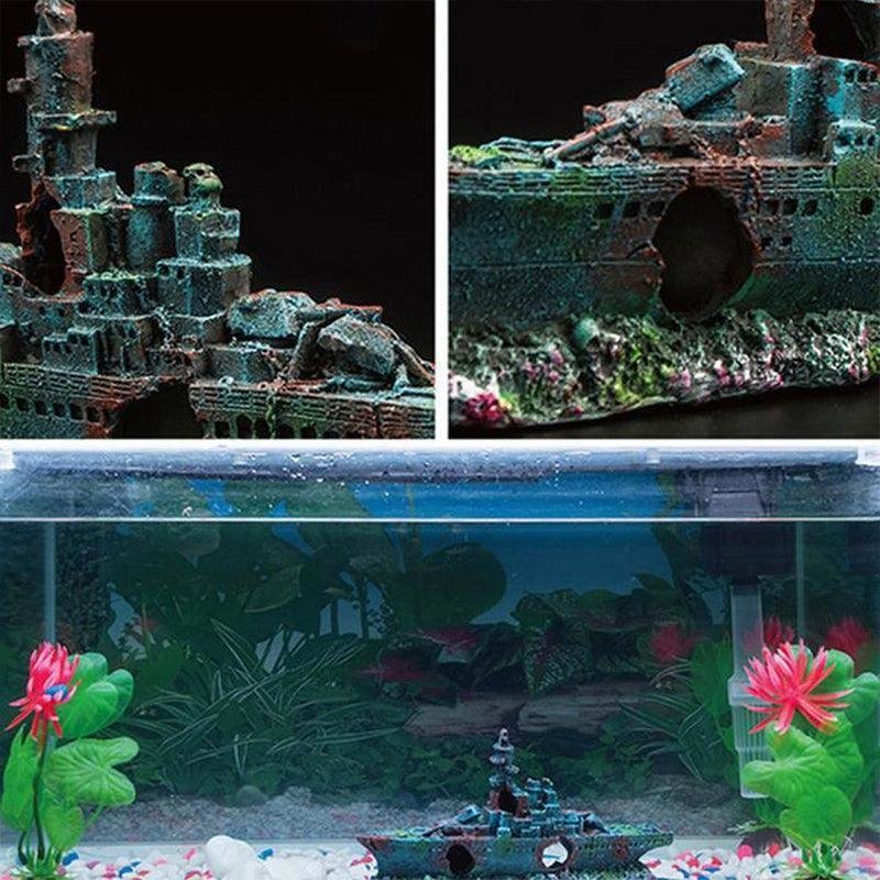 Aquarium Shipwreck Ship Fish Tank Resin Sunken Ship Fishing Hiding Pot Decor - Image 4