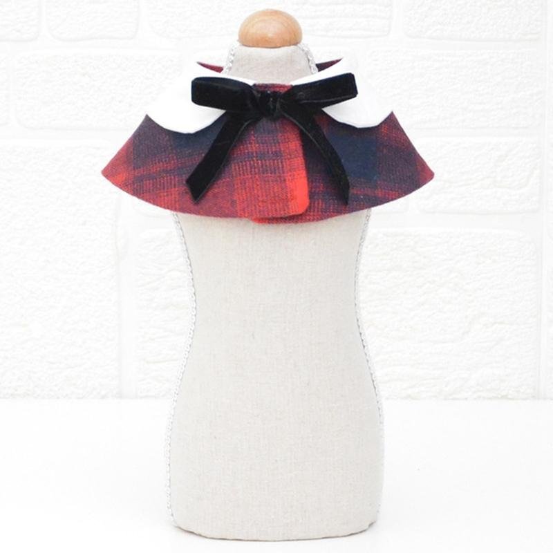 Dog Shawl Small Cloak Pet Bow Ttie Saliva Towel Pet Accessories - Size S - Black White Grid - Image 4