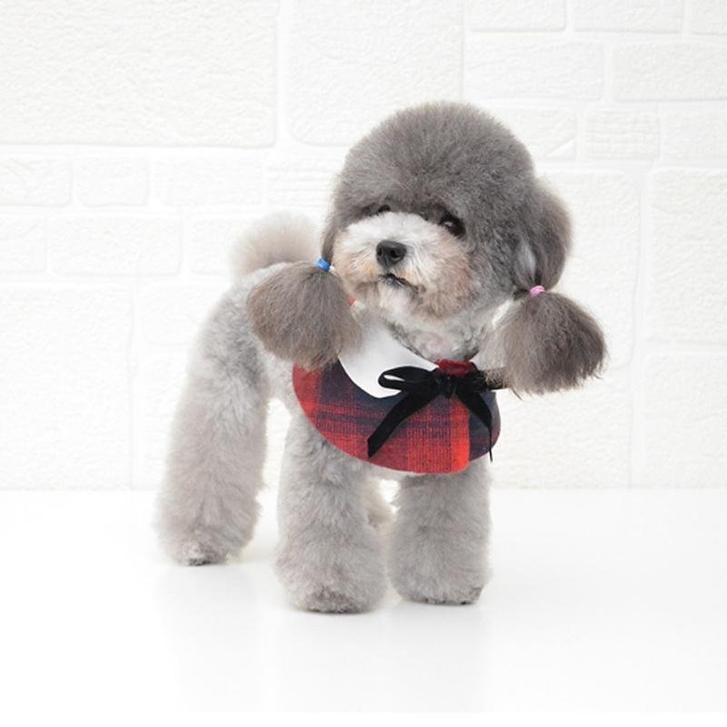 Dog Shawl Small Cloak Pet Bow Ttie Saliva Towel Pet Accessories - Size S - Black White Grid - Image 6