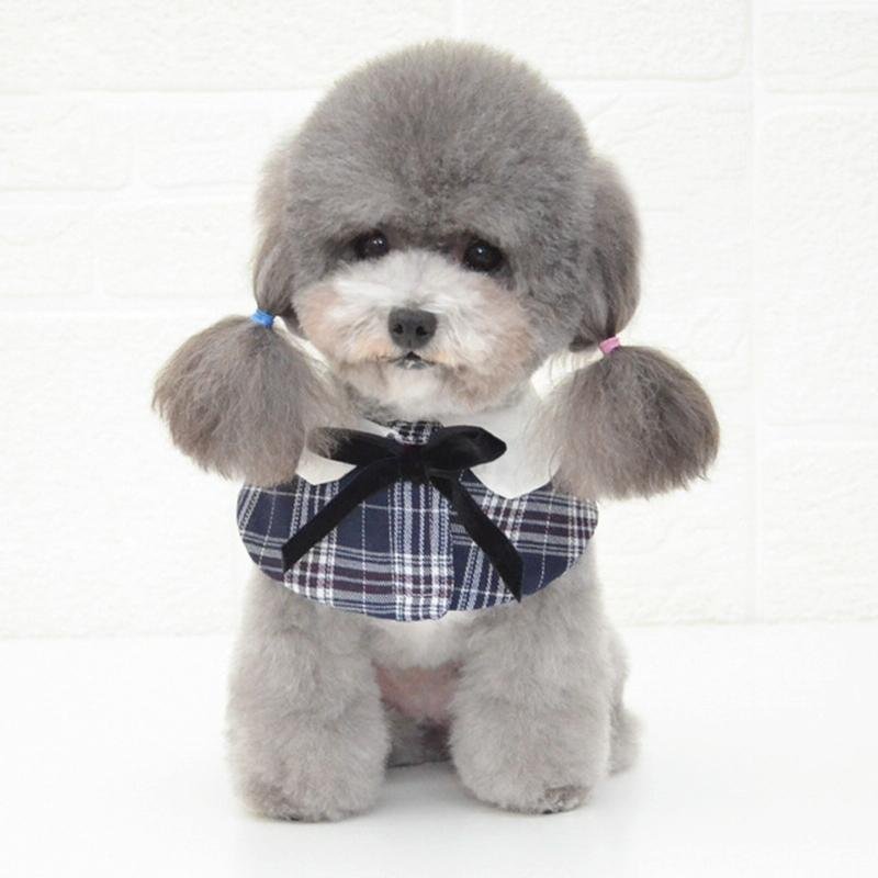 Dog Shawl Small Cloak Pet Bow Ttie Saliva Towel Pet Accessories - Size S - Black White Grid - Image 7