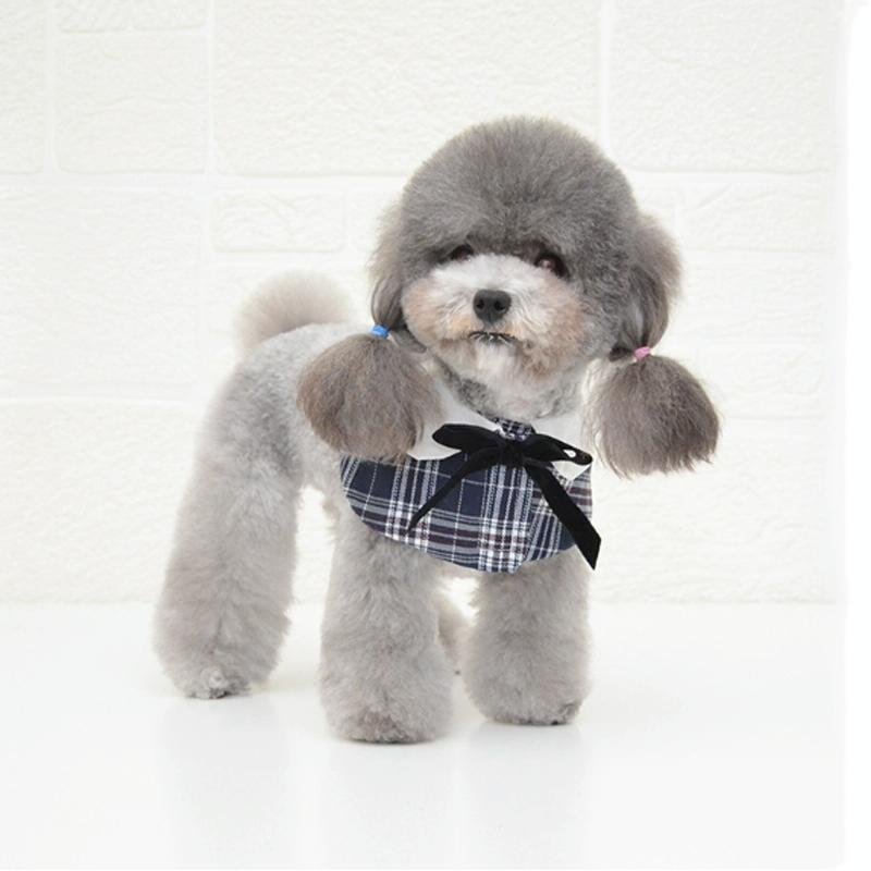 Dog Shawl Small Cloak Pet Bow Ttie Saliva Towel Pet Accessories - Size S - Black White Grid - Image 9
