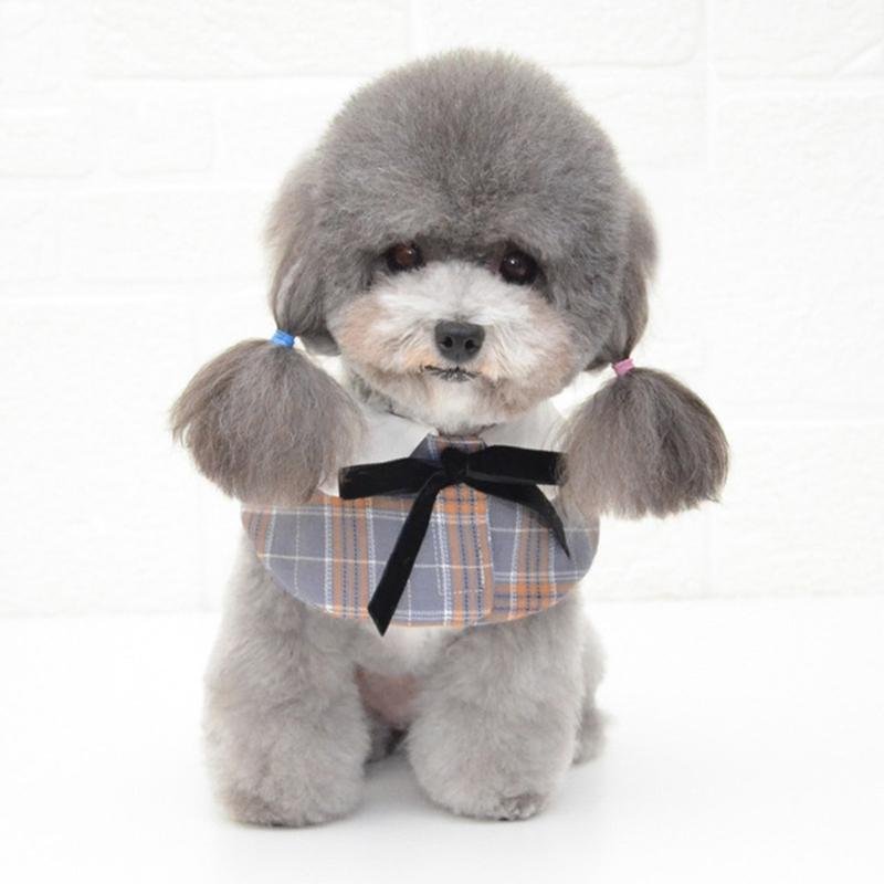 Dog Shawl Small Cloak Pet Bow Ttie Saliva Towel Pet Accessories - Size S - Black White Grid - Image 10