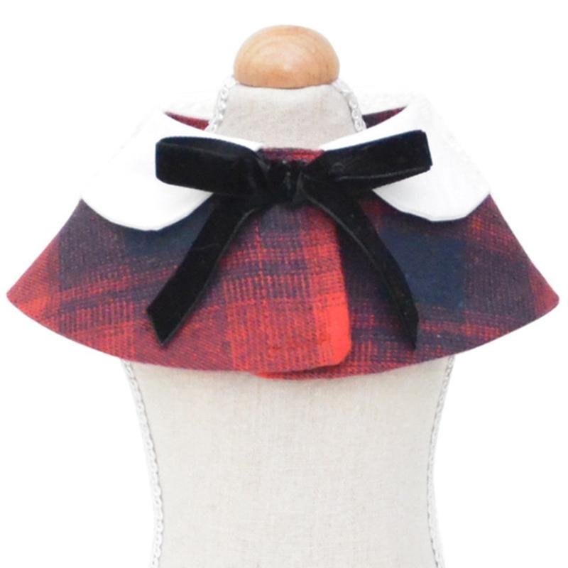 Dog Shawl Small Cloak Pet Bow Ttie Saliva Towel Pet Accessories - Size S - Black White Grid - Image 12