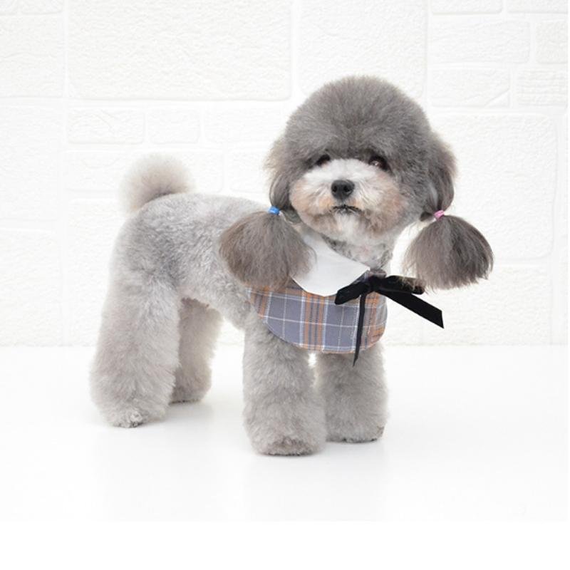 Dog Shawl Small Cloak Pet Bow Ttie Saliva Towel Pet Accessories - Size S - Black White Grid - Image 13