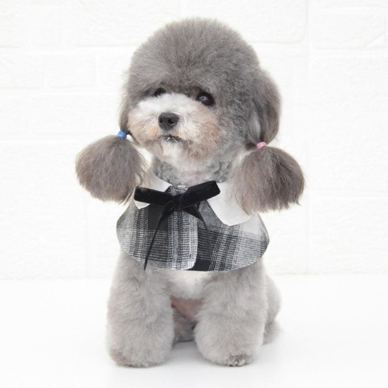 Dog Shawl Small Cloak Pet Bow Ttie Saliva Towel Pet Accessories - Size S - Black White Grid - Image 14