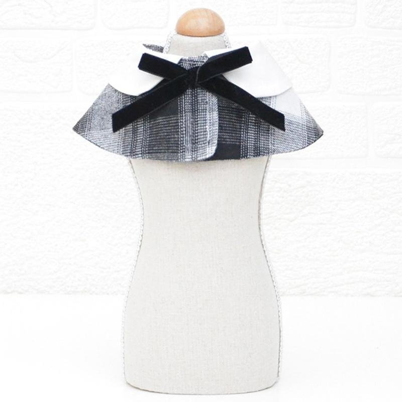 Dog Shawl Small Cloak Pet Bow Ttie Saliva Towel Pet Accessories - Size S - Black White Grid - Image 15
