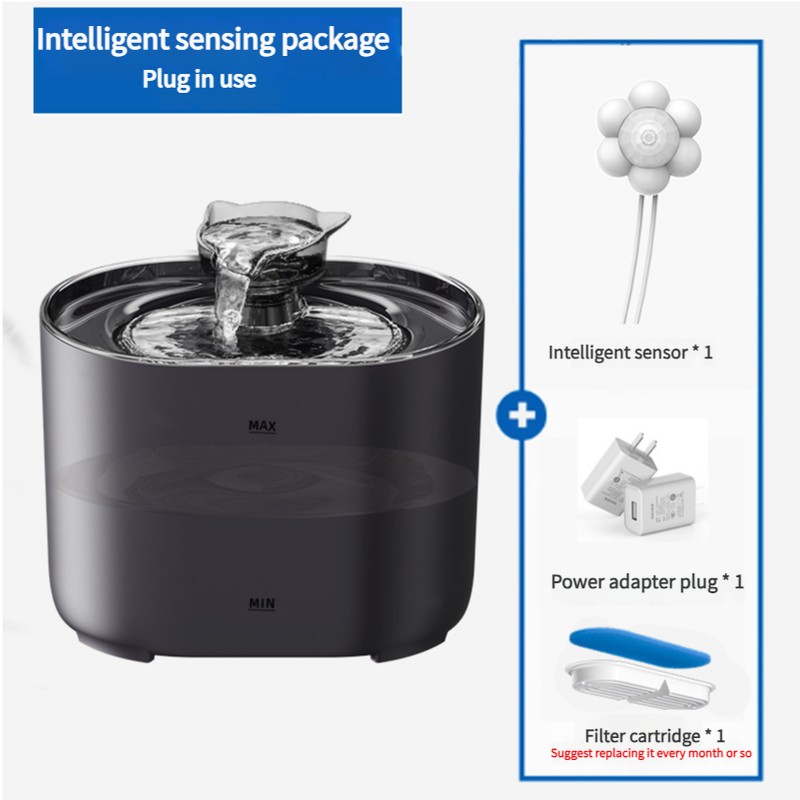 2.2L Intelligent Sensing Pet Water Fountain with Smart Sensor and Filter â€“ Black Design