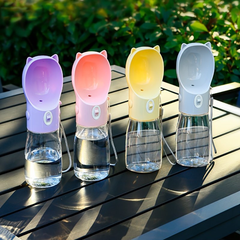 Portable Dog Water Bottle with Bowl Dispenser-500ml Pink Pet Travel Cup, Leak-proof, One-Hand Operation - Image 3