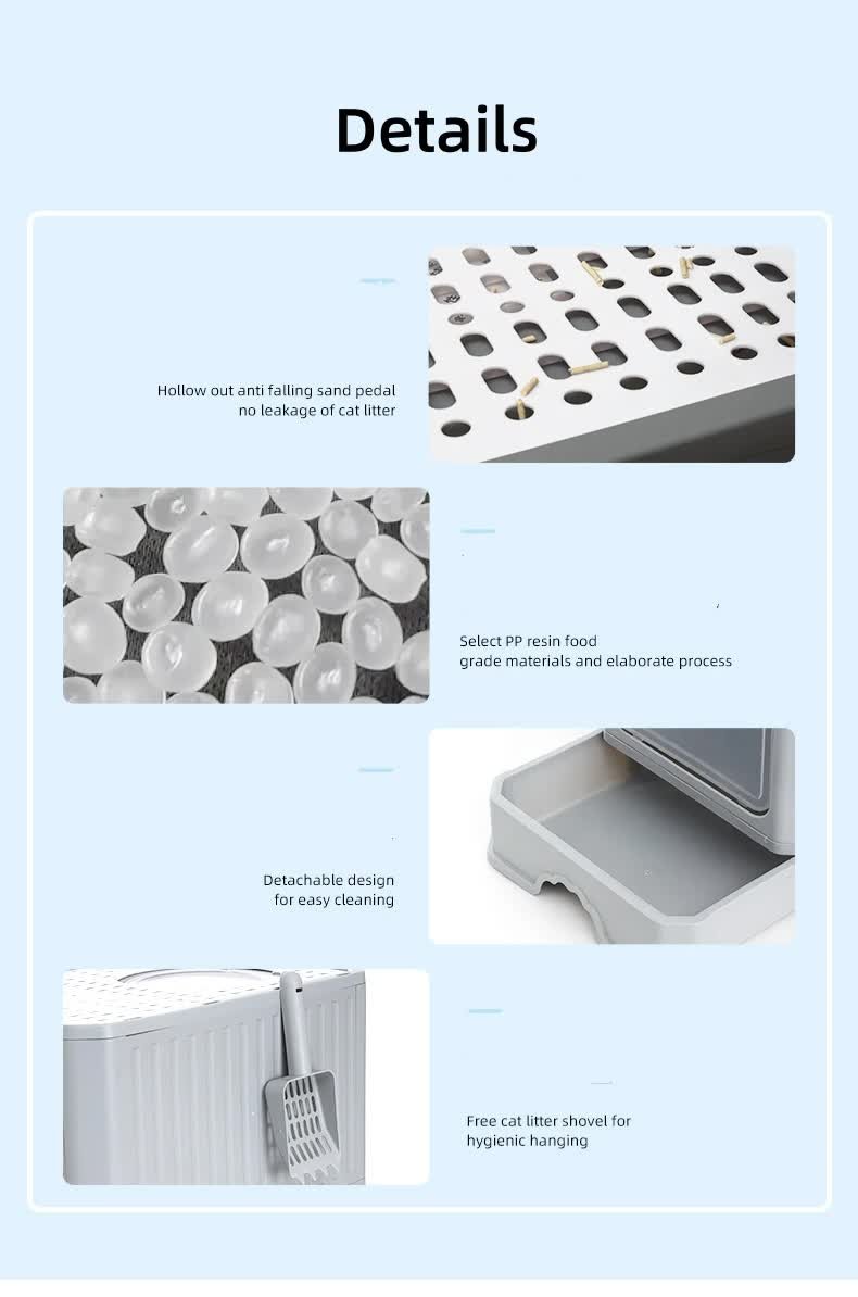 Top-Entry Cat Litter Box with Drawer - Enclosed Design, Easy Clean, Odor Control, Anti-Tracking Lid Grey - Image 4