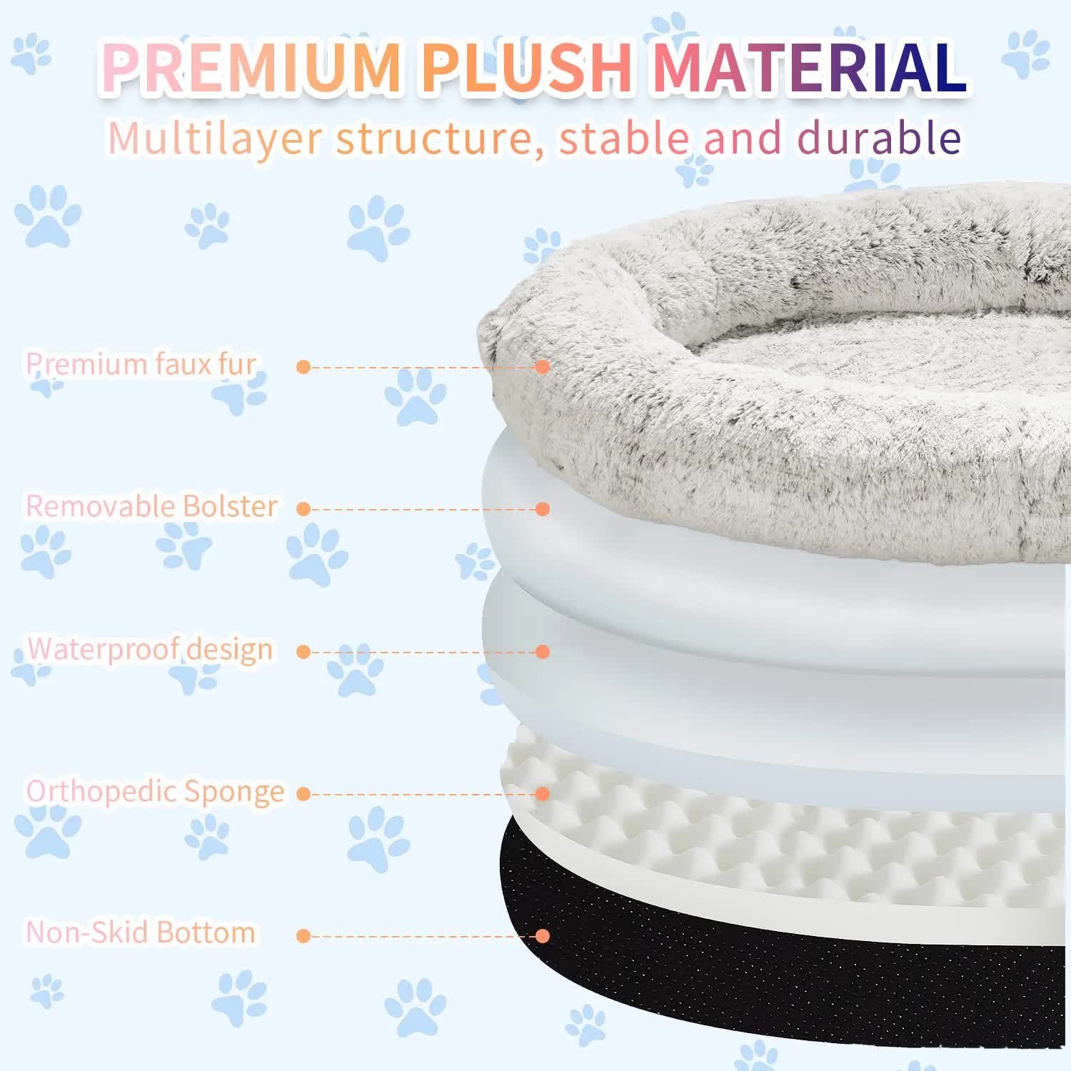 Fluffy Donut-Shaped Pet Bed- Soft, Cozy, and Anti-Anxiety for Dogs and Cats, Machine Washable khaki Size:S 60*15*18cm - Image 2