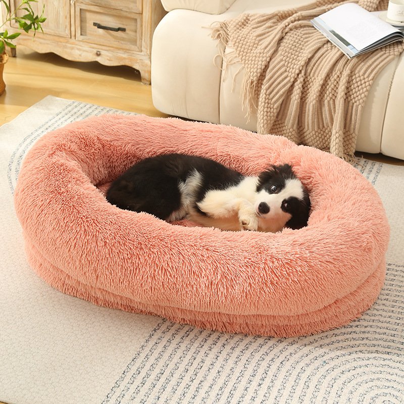 Fluffy Donut-Shaped Pet Bed- Soft, Cozy, and Anti-Anxiety for Dogs and Cats, Machine Washable blush pink Size:S 60*50*18cm