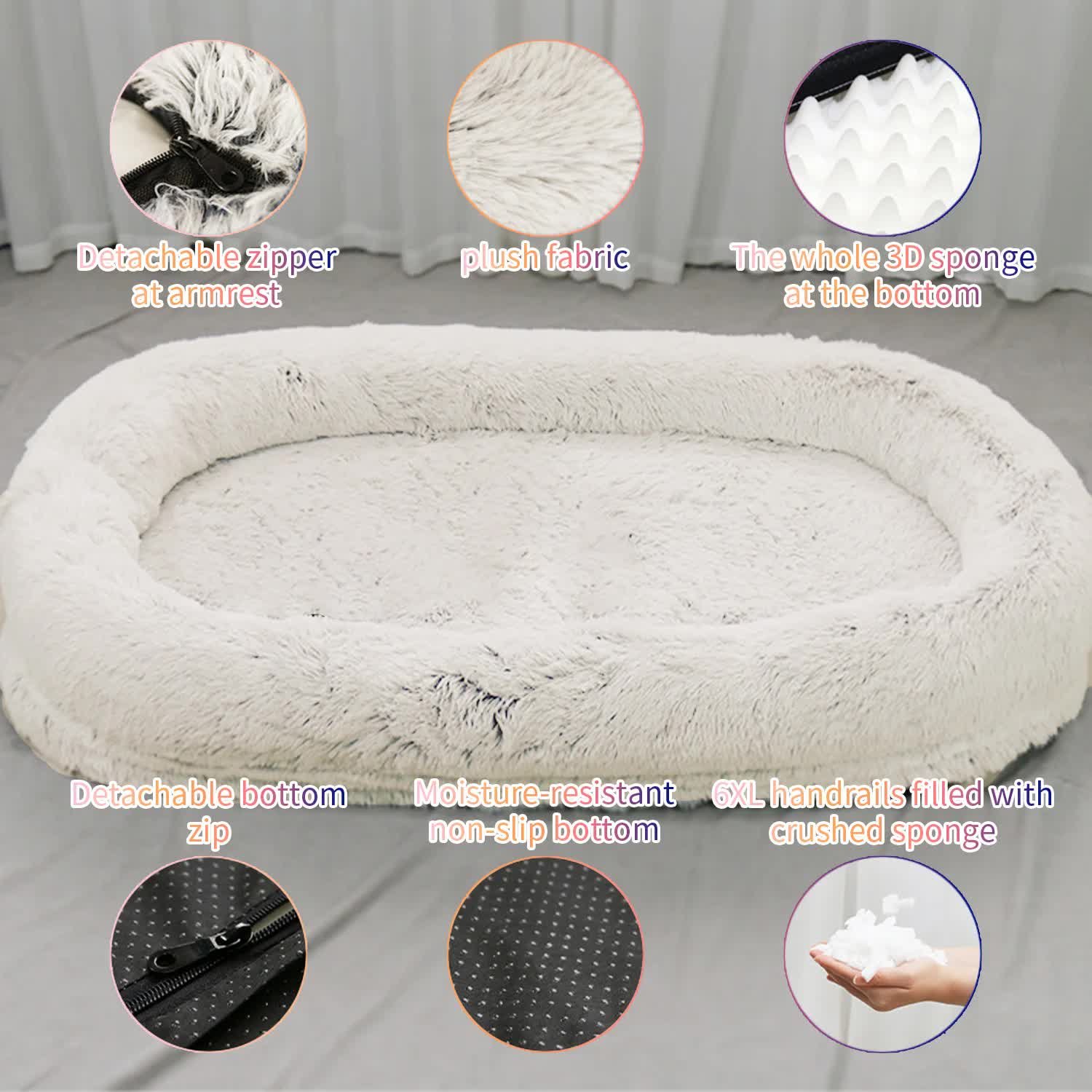 Fluffy Donut-Shaped Pet Bed- Soft, Cozy, and Anti-Anxiety for Dogs and Cats, Machine Washable Rainbow-colored Size:L 90*65*20cm - Image 3