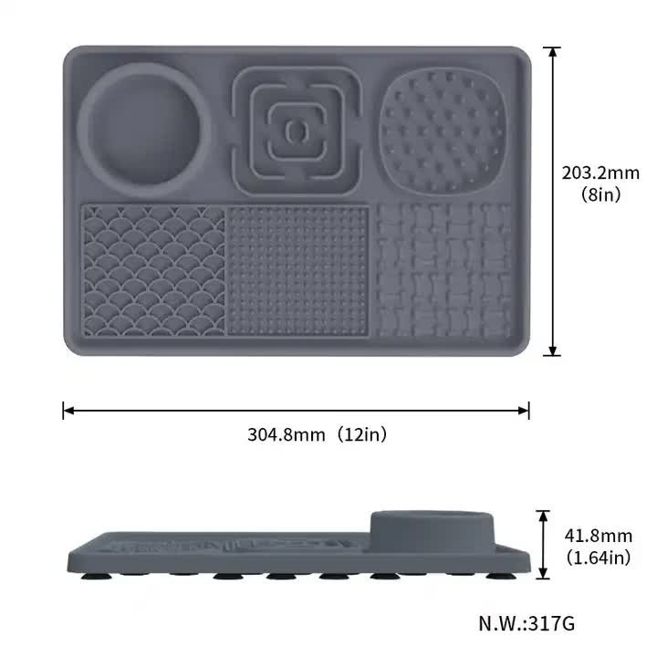 Multi-Functional Slow Feeder Mat for Dogs- Anti-Slip Lick Pad with Multiple Textures Rectangle 2PCS (Blue & Black) - Image 3