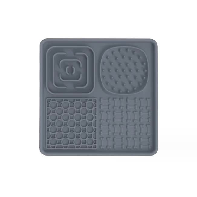 Multi-Functional Slow Feeder Mat for Dogs- Anti-Slip Lick Pad with Multiple Textures Square 2PCS (Black & Grey) - Image 2