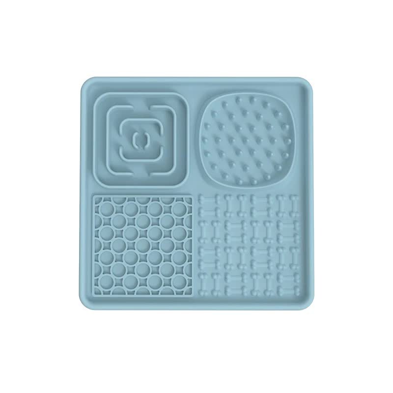 Multi-Functional Slow Feeder Mat for Dogs- Anti-Slip Lick Pad with Multiple Textures Square 2PCS (Blue & Grey) - Image 2