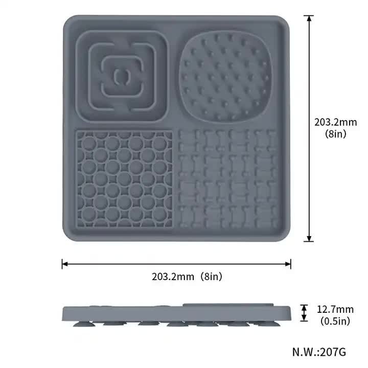 Multi-Functional Slow Feeder Mat for Dogs- Anti-Slip Lick Pad with Multiple Textures Square 2PCS (Blue & Grey) - Image 3