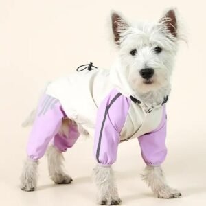 Waterproof Dog Raincoat with Hidden Leash Hole - Windproof and Comfortable for Outdoor Walks, Size:M (Back Length 25cm/9.84in, Bra 38cm/14.96in) Purple