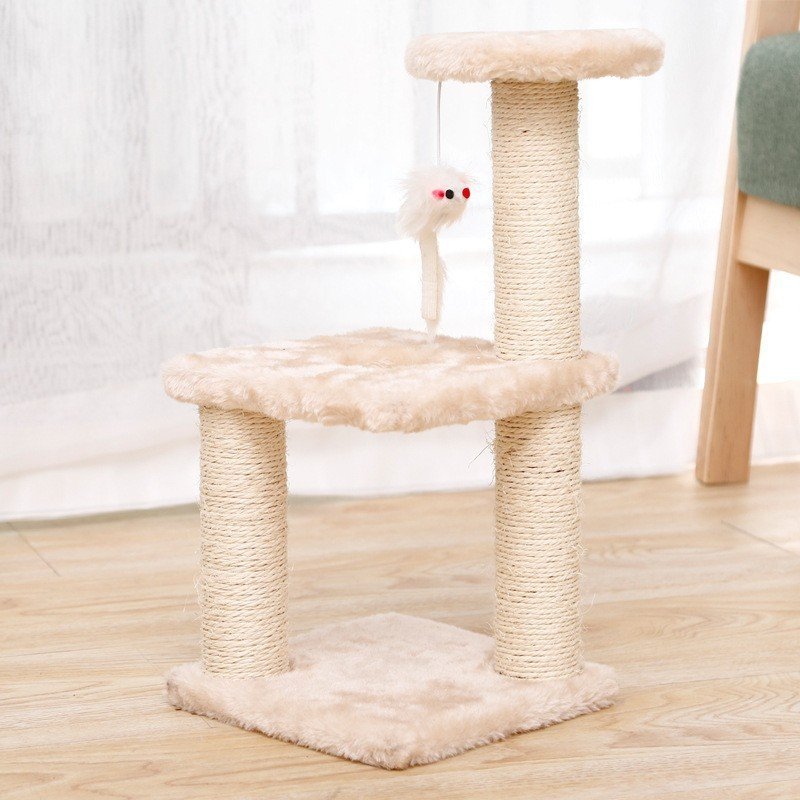 Cat Tree with Two Platforms, Scratching Posts, and Hanging Mouse Toy 40*15*20cm