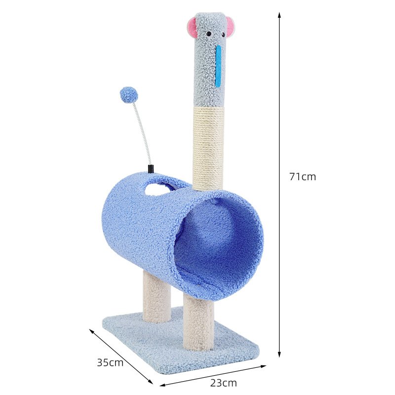 Interactive Cat Tunnel & Scratching Post with Spring Toy - Cozy Playtime for Kittens Blue - Image 2