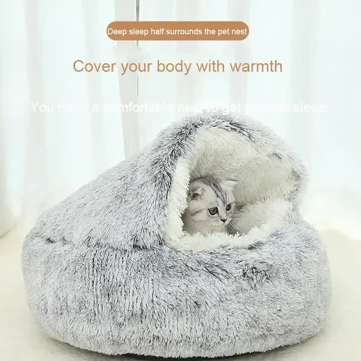 Cozy Green Plush Hooded Pet Bed - Ultra Soft Long Fur Cave Bed for Small Pets 50cm - Image 2