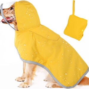 XXXL Yellow Reflective Adjustable Pet Raincoat with Hood - Waterproof Dog Jacket, Adjustable Dog Poncho for Outdoor Protection
