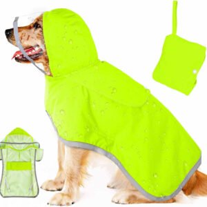 S Green Reflective Adjustable Pet Raincoat with Hood - Waterproof Dog Jacket, Adjustable Dog Poncho for Outdoor Protection