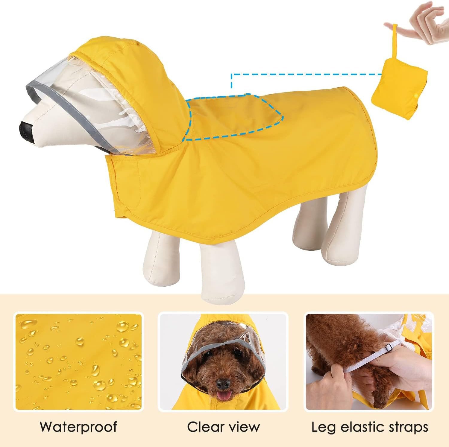 L Orange Reflective Adjustable Pet Raincoat with Hood - Waterproof Dog Jacket, Adjustable Dog Poncho for Outdoor Protection - Image 2