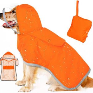 XL Orange Reflective Adjustable Pet Raincoat with Hood - Waterproof Dog Jacket, Adjustable Dog Poncho for Outdoor Protection