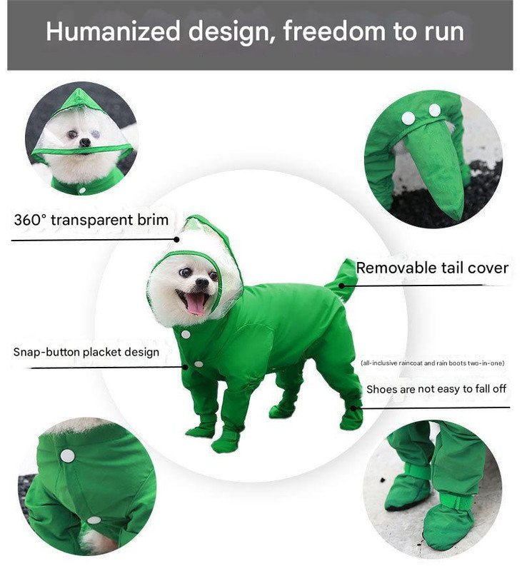 XL Green Waterproof Full-Cover Pet Raincoat with Hood and Booties - Image 4