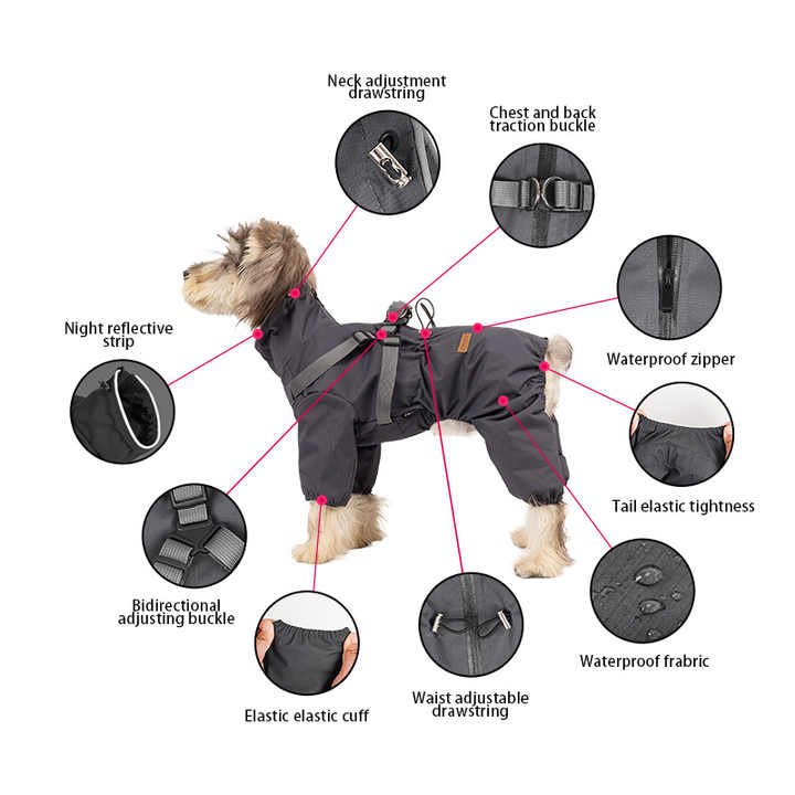 XXL Laser Adjustable Waterproof Reflective Dog Raincoat with Harness Design - Image 3