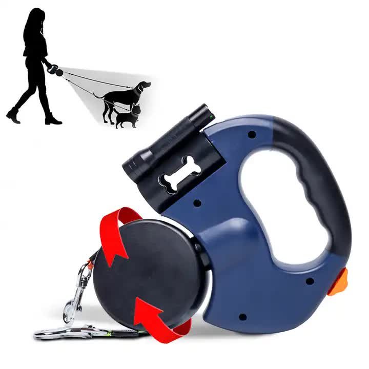 Blue Dual Retractable Dog Leash | 2-in-1 Automatic Pet Leash for Walking Two Dogs Simultaneously - Image 2