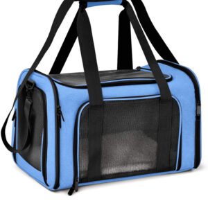 XL Blue Portable Foldable Pet Carrier Bag - Large Capacity Travel Carrier for 2 Small Pets, Comfortable and Stylish Cat Backpack, Foldable & Easy to Carry