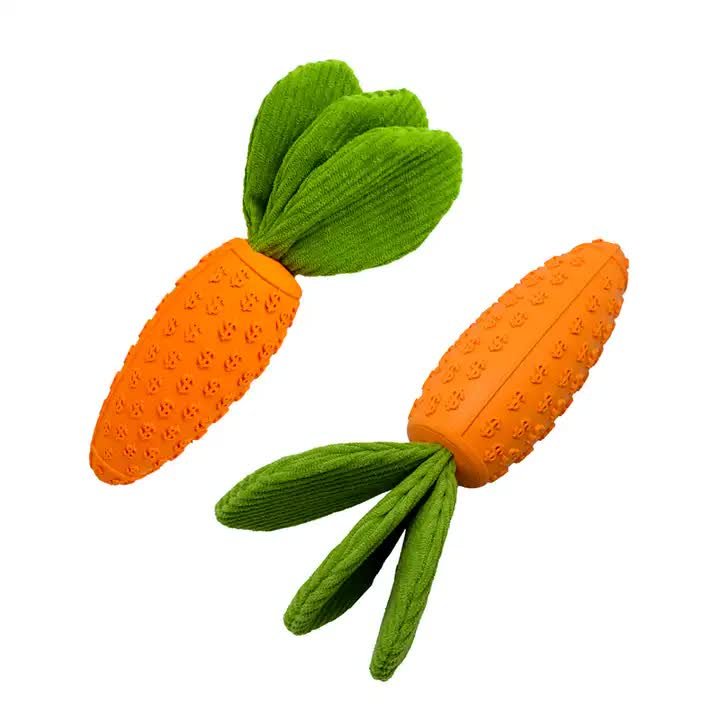 2 PCS Durable Rubber Carrot Dog Toy â€“ Squeaky Chew Toy for Large Dogs, Puppy Teething & Dental Care, Interactive Play for Bored Pets
