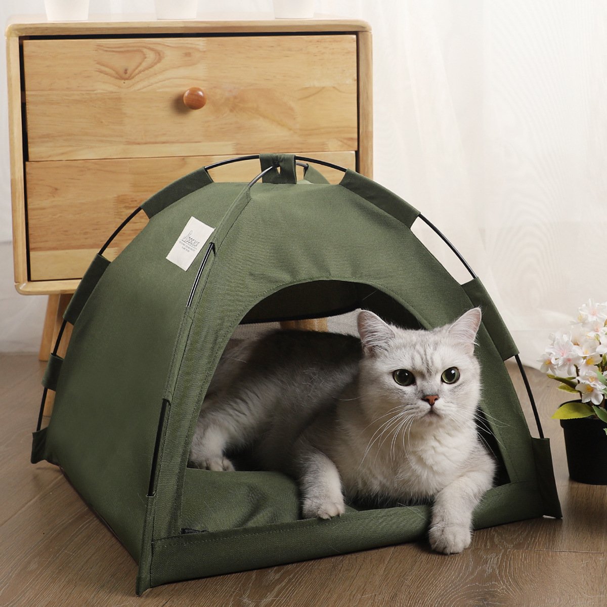 S Green Foldable Breathable Summer Pet Tent with Cooling Mat â€“ Portable Outdoor and Indoor Pet Shelter
