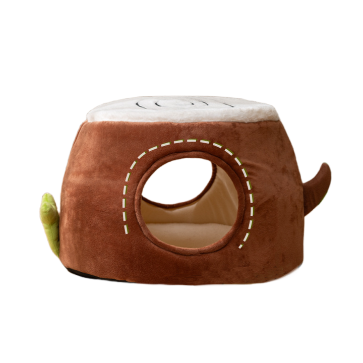 M Convertible Tree Stump Cat Bed - Foldable, Dual-Use, Four-Season Pet Nest with Double Doors - Image 4