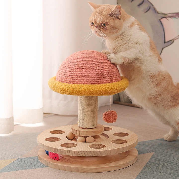 Small Pink Interactive Cat Scratching Post with Ball Track - Fun Mushroom-Shaped Cat Toy for Play, Scratching, and Entertainment - Image 5