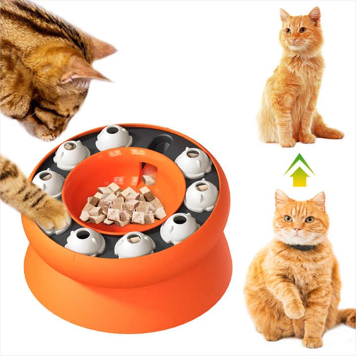 Orange Interactive Slow Feeder Cat Bowl - 15Â° Tilt Design, Puzzle Feeder for Healthy Eating