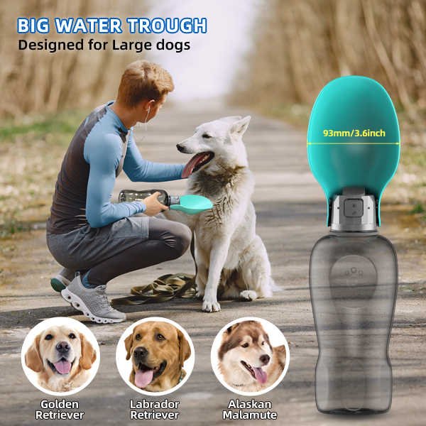 Green And Grey Portable Foldable Pet Water Bottle with 800ml Capacity – Leakproof Travel Hydration Dispenser for Dogs and Cats - Image 2