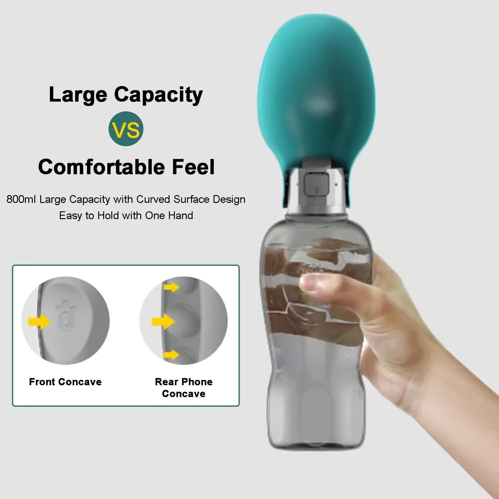 Green And Grey Portable Foldable Pet Water Bottle with 800ml Capacity – Leakproof Travel Hydration Dispenser for Dogs and Cats - Image 4