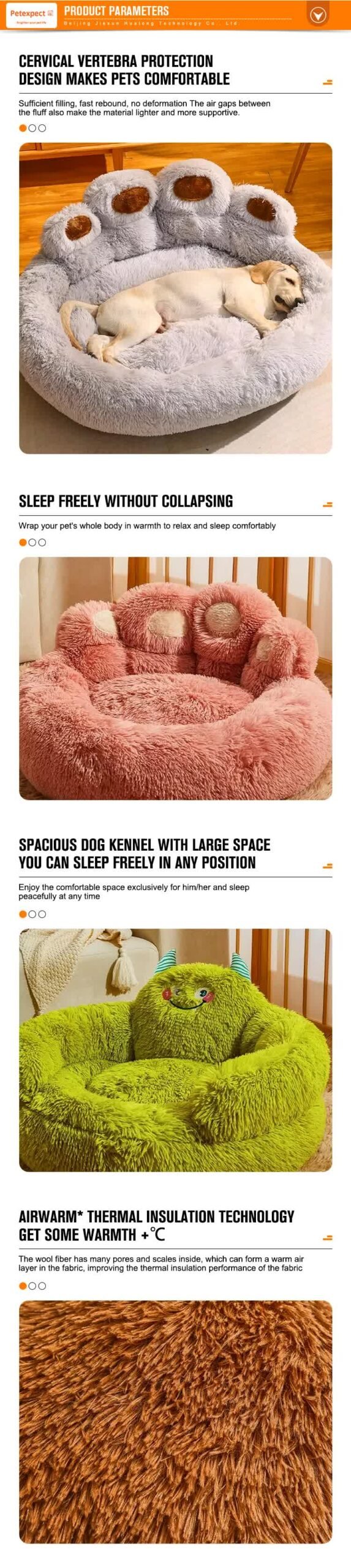 Diameter 90cm Light Blue Plush Dog Bed with Paw Design - Ultra Soft Round Pet Sofa for Medium to Large Dogs - Image 2