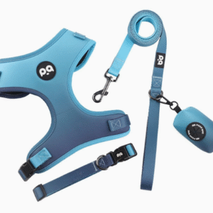 S Blue Adjustable Soft Pet Harness with Leash & Poop Bag Dispenser
