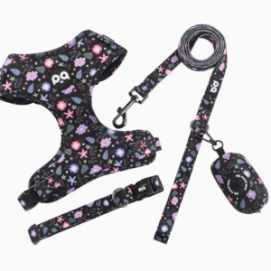 XS Crushed Black Adjustable Soft Pet Harness with Leash & Poop Bag Dispenser