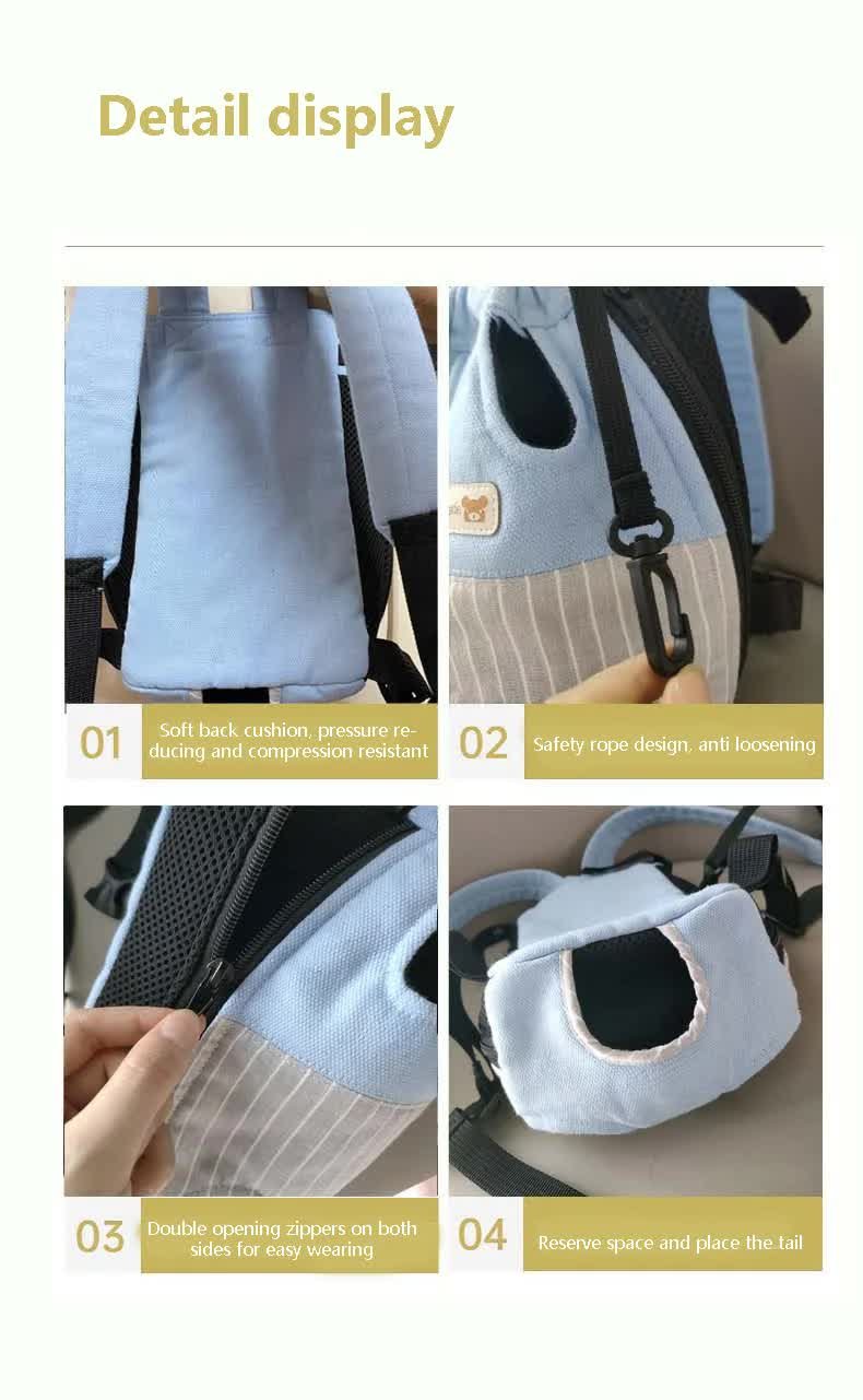 Size S Blue-Gray Patchwork Pet Backpack Dog Carrier Cat Travel Bag - Breathable, Portable & Hands-Free Four-Leg Design - Image 5