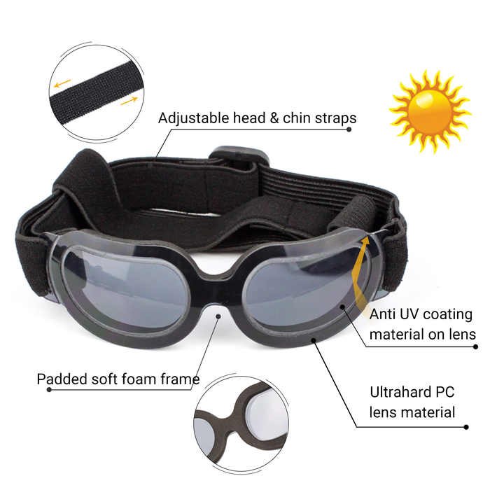 Black Lenses Pet Sunglasses for Dogs and Cats - UV Protection, Adjustable Strap, Anti-Wind and Anti-Fog Pet Goggles - Image 4